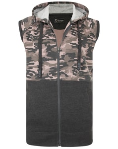 KAM Camo Hooded Panelled Gilet Charcoal